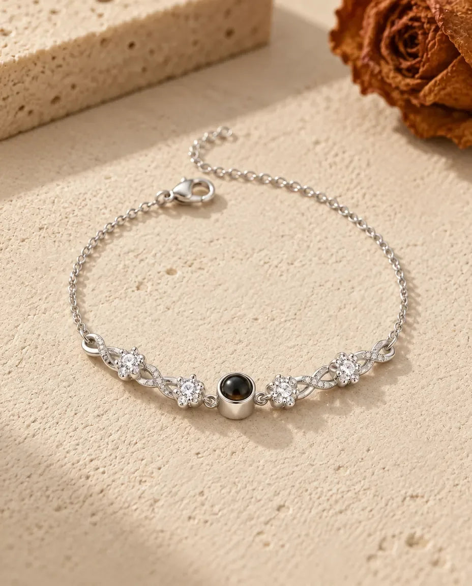 Personalised Photo Projection Bracelet - front view in silver