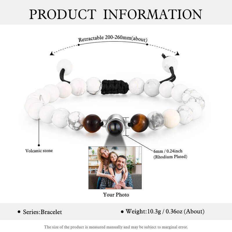 Personalised Photo Projection Bracelet Magnesite Stone Beads
