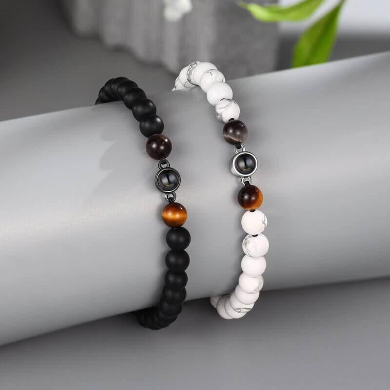 Personalised Photo Projection Bracelet Volcanic Stone Beads