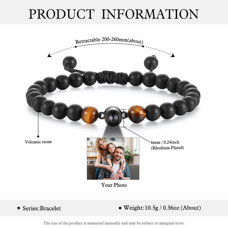 Personalised Photo Projection Bracelet Volcanic Stone Beads