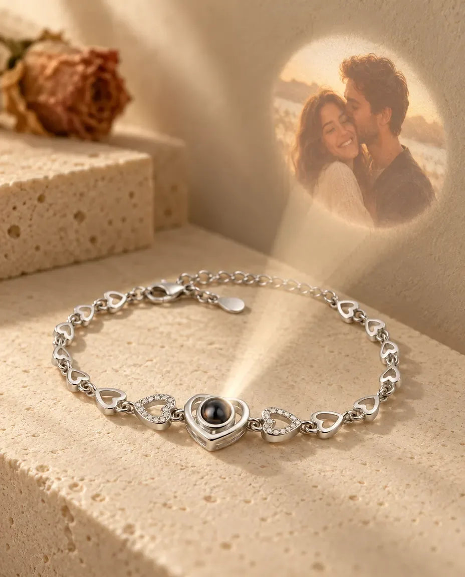 Personalised Photo Projection Bracelet - projecting the hidden photo onto a wall