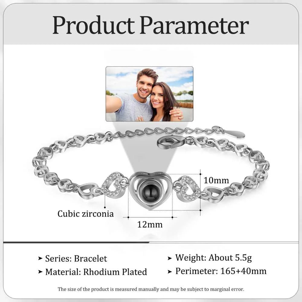 Heart Photo Bracelet with Picture Inside | Memory Projection Bracelet