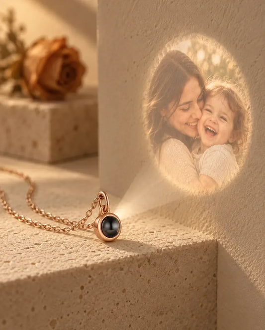 Personalised Photo Projection Necklace - projecting the hidden photo onto a wall