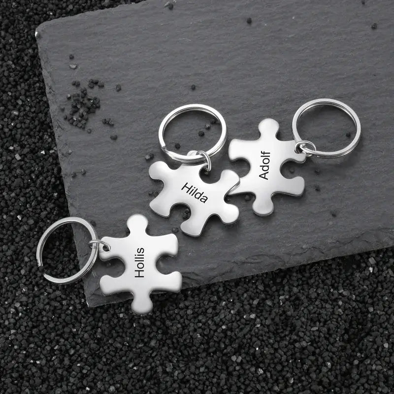 Personalised Puzzle Couple Keychain | Personalised Engraved Name Keychain