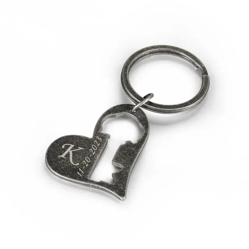 Matching Couples Keyrings, Personalised Engraved Keyrings with Initial, Customised Keyrings with Date