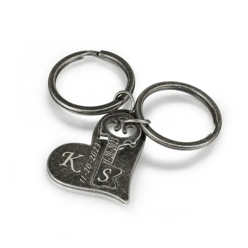 Matching Couples Keyrings, Personalised Engraved Keyrings with Initial, Customised Keyrings with Date