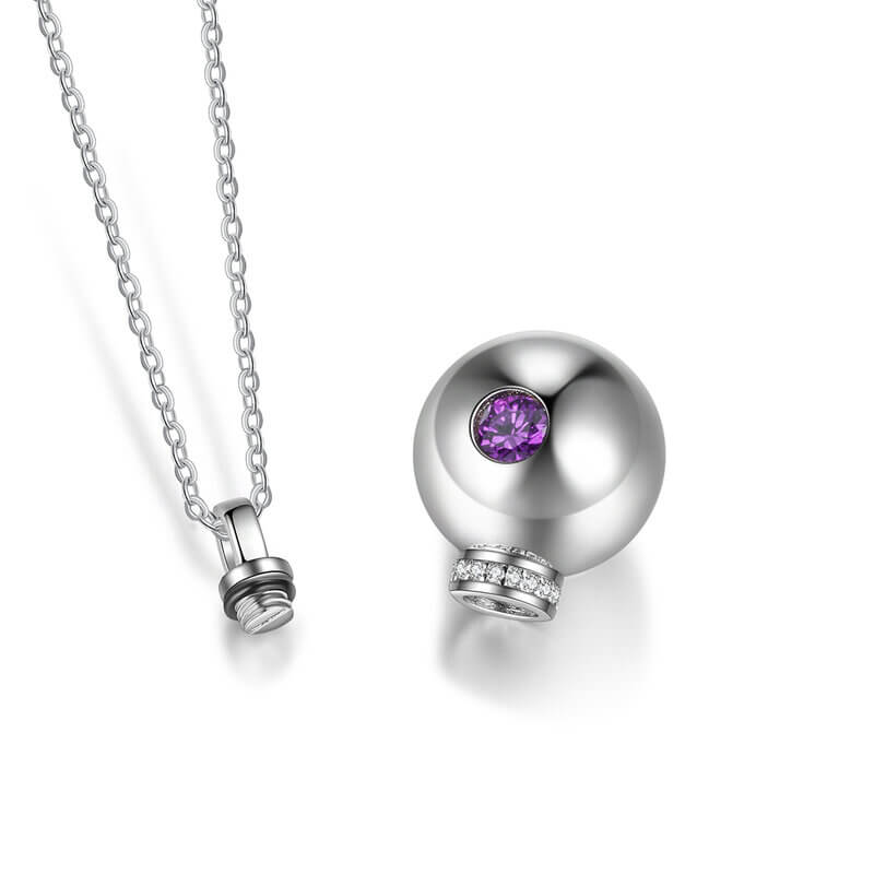 Personalised Round Ashes Necklace with Birthstone