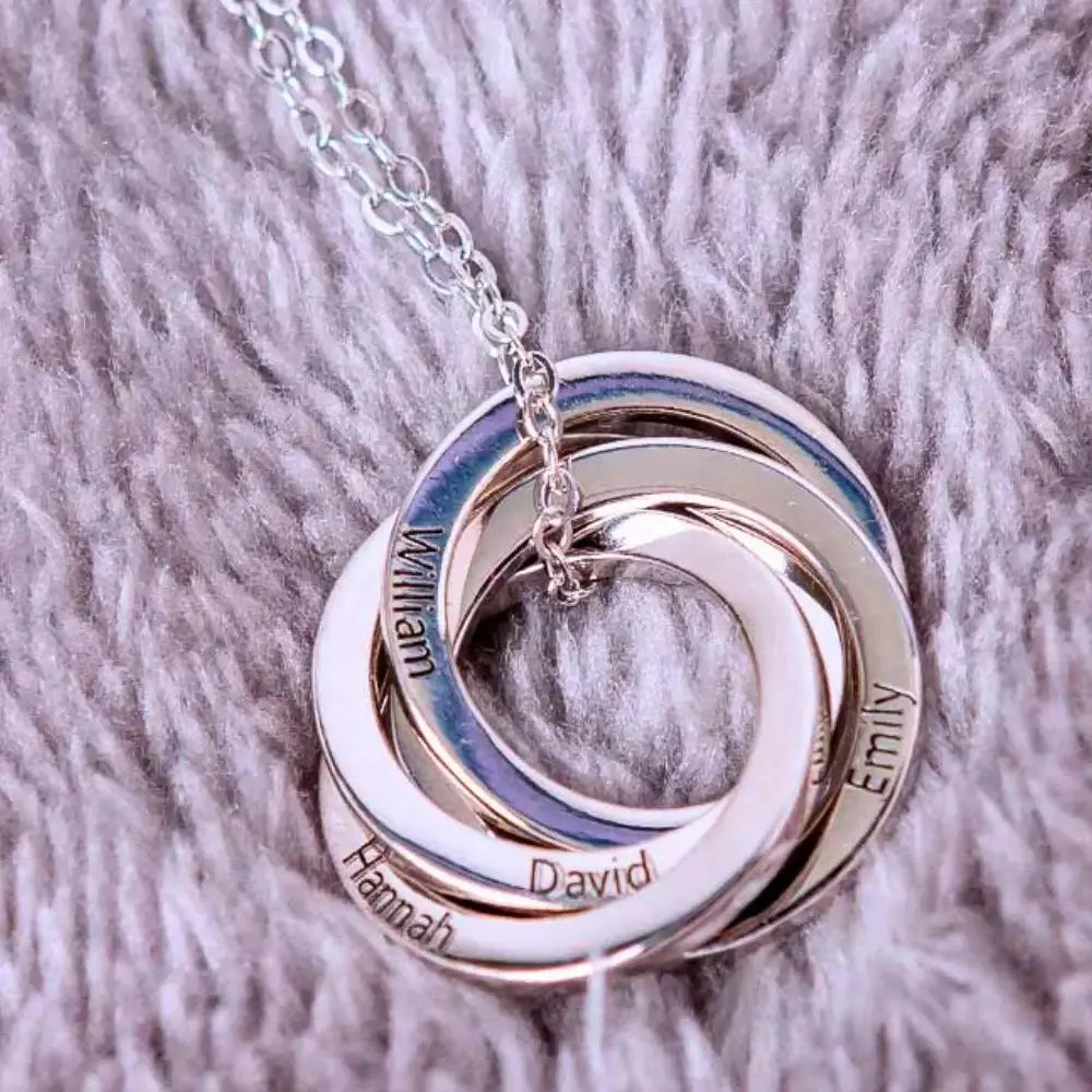 Personalised Russian Ring Necklace | Personalised Necklace with 4 Children's Names