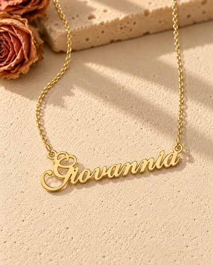 Personalised Name Necklace in 925 Sterling Silver - Custom Script Nameplate - in gold finish