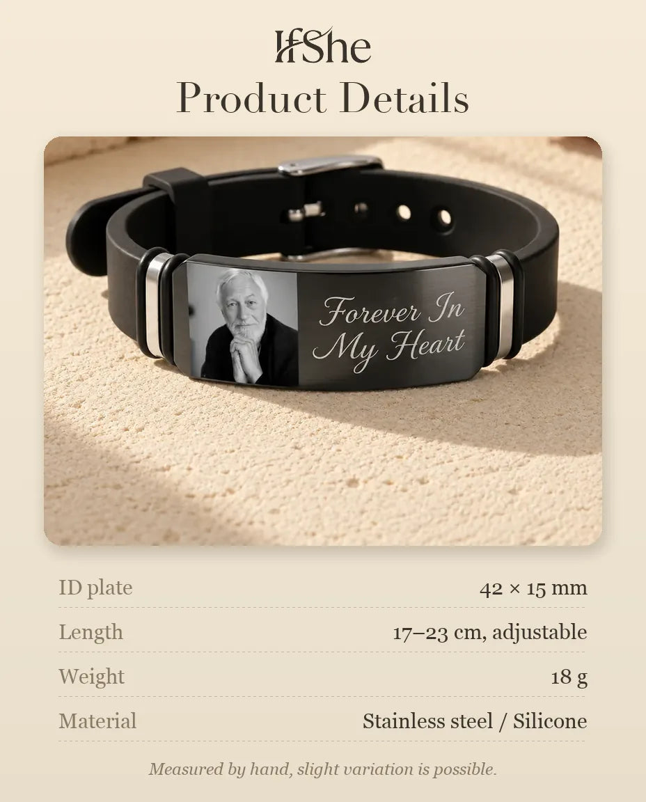 Personalised Photo Bracelet for Men - size and material details