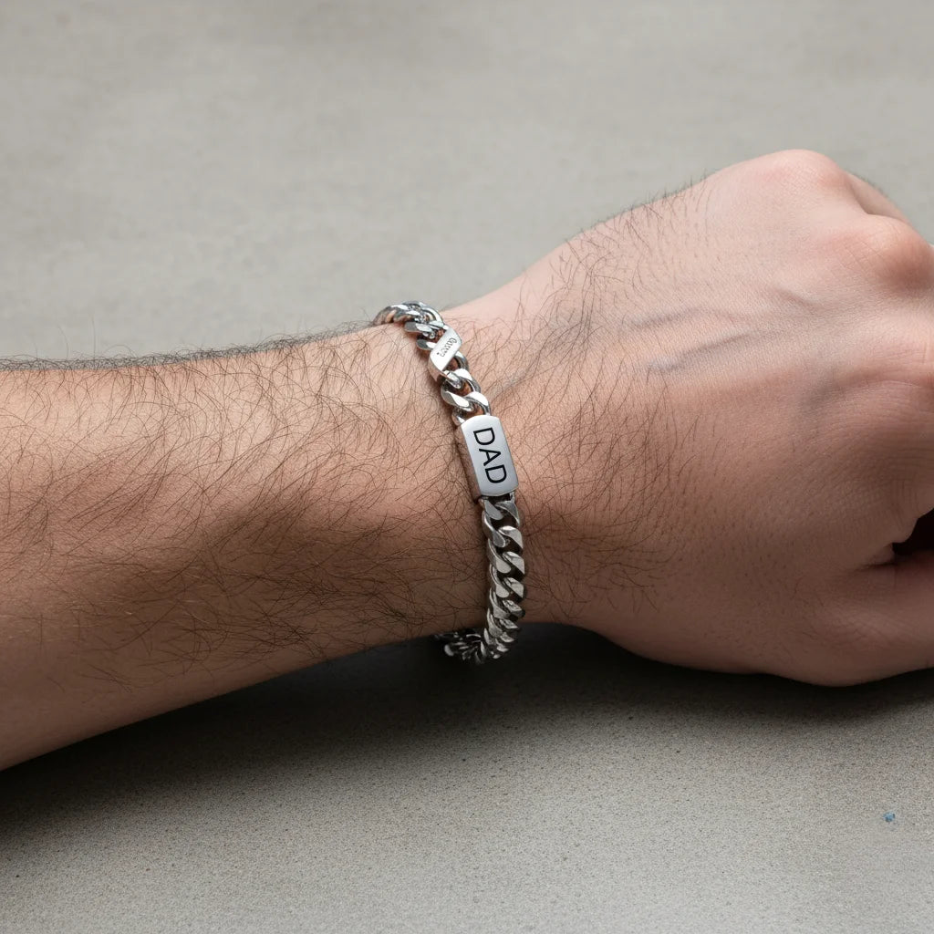 Personalised Stainless Steel Engraved Men's Bracelet with 1-6 Custom Names