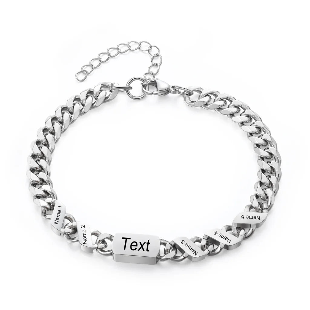Personalised Stainless Steel Engraved Men's Bracelet with 1-6 Custom Names