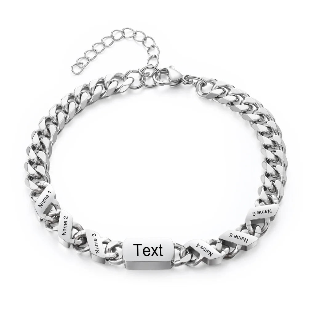 Personalised Stainless Steel Engraved Men's Bracelet with 1-6 Custom Names