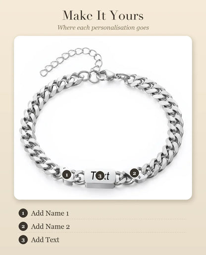 Personalised Men's Name Bracelet, Engraved Stainless Steel with 1-6 Cu – personalisation guide