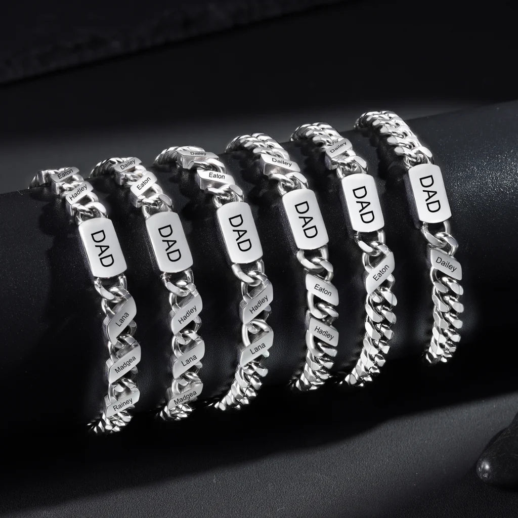 Personalised Stainless Steel Engraved Men's Bracelet with 1-6 Custom Names