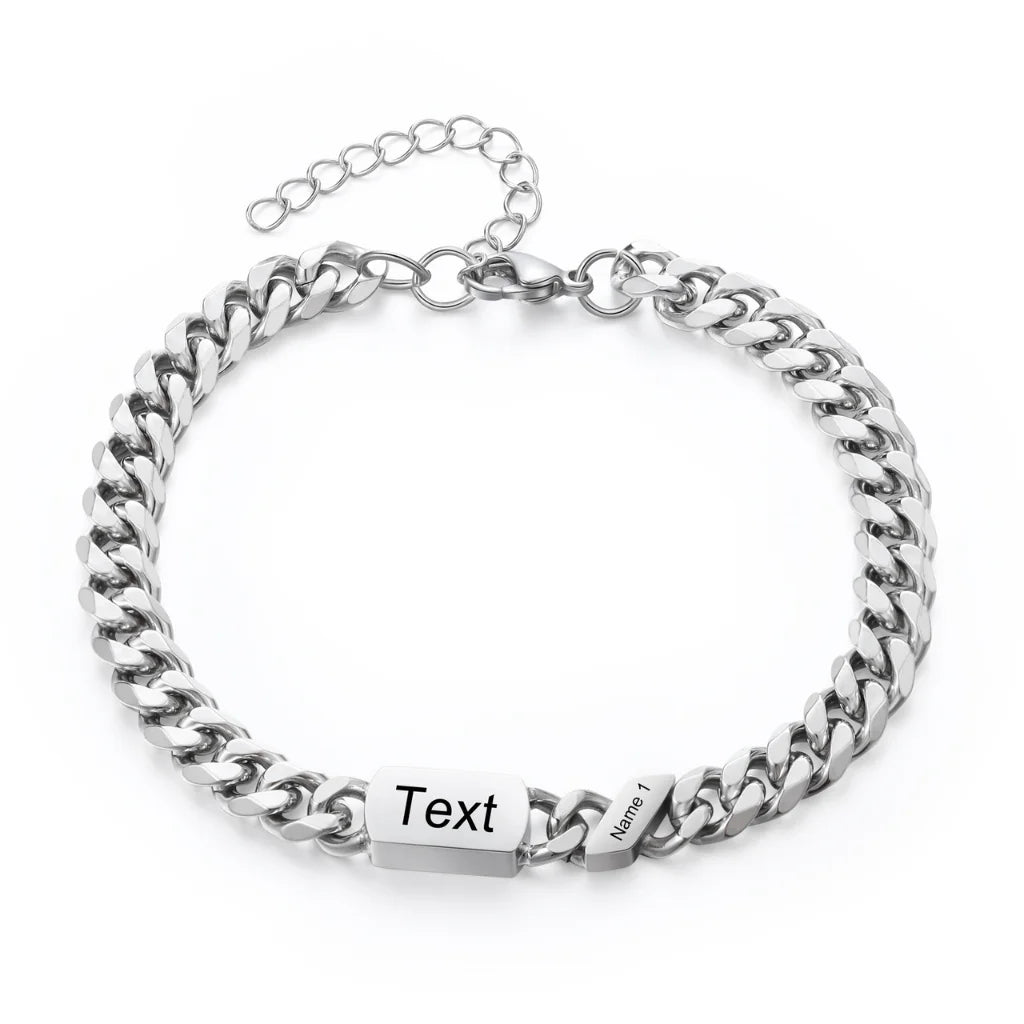 Personalised Stainless Steel Engraved Men's Bracelet with 1-6 Custom Names