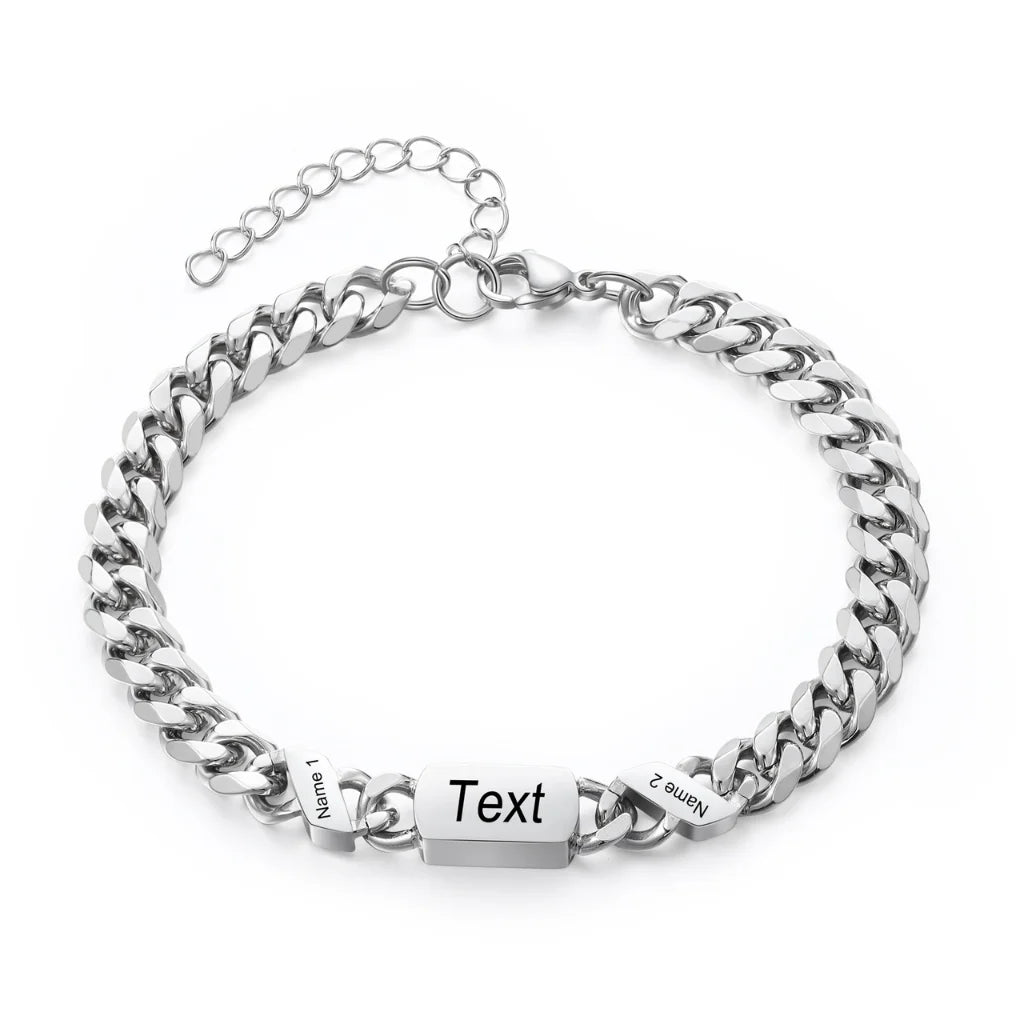 Personalised Stainless Steel Engraved Men's Bracelet with 1-6 Custom Names