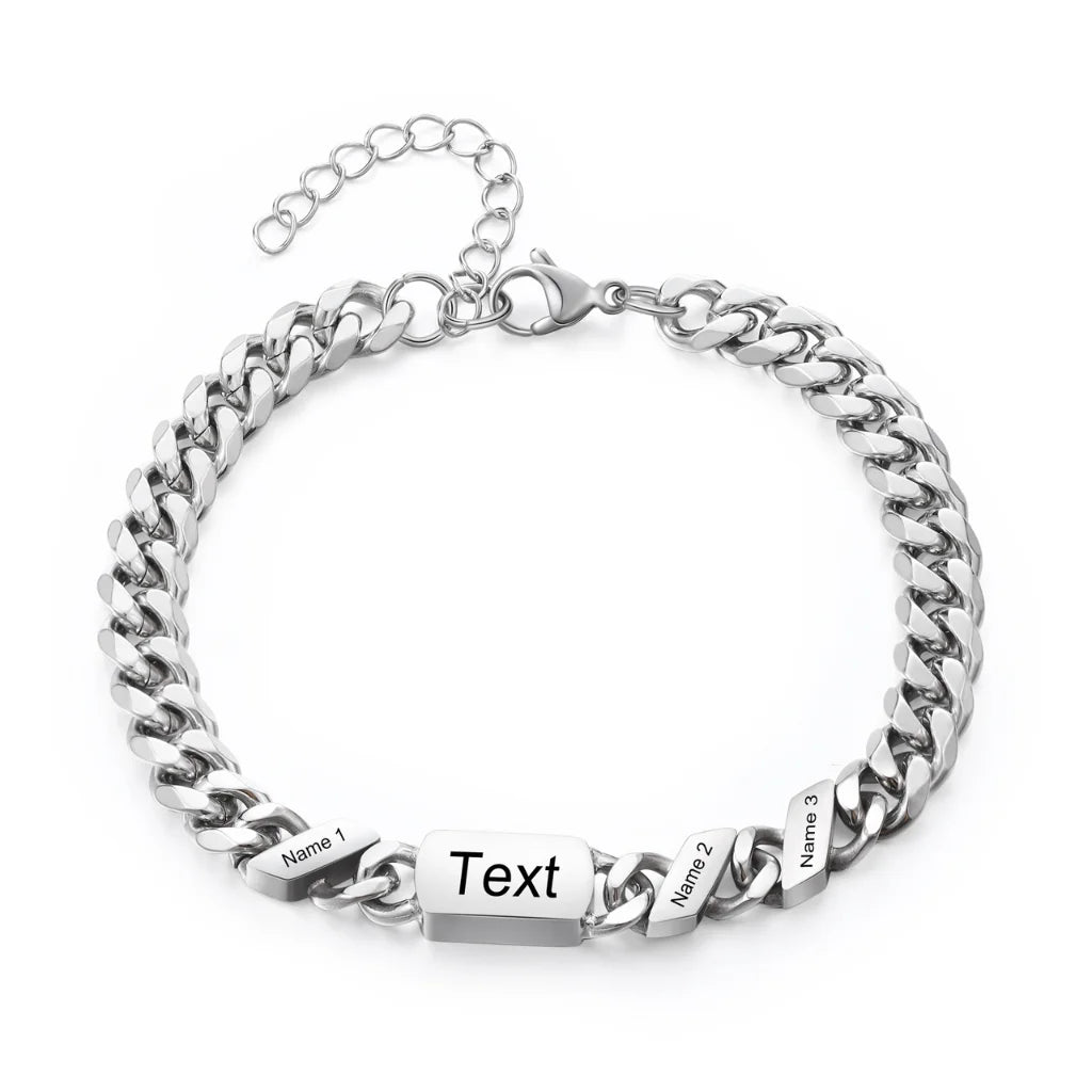 Personalised Stainless Steel Engraved Men's Bracelet with 1-6 Custom Names