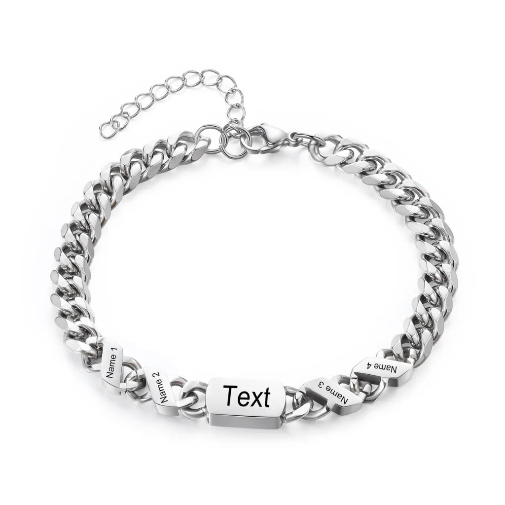 Personalised Stainless Steel Engraved Men's Bracelet with 1-6 Custom Names