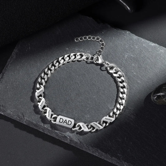 Personalised Stainless Steel Engraved Men's Bracelet with 1-6 Custom Names