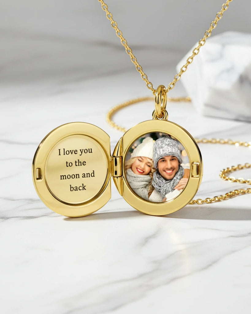 Personalised Sterling Silver Photo Locket Necklace with Custom Engraving