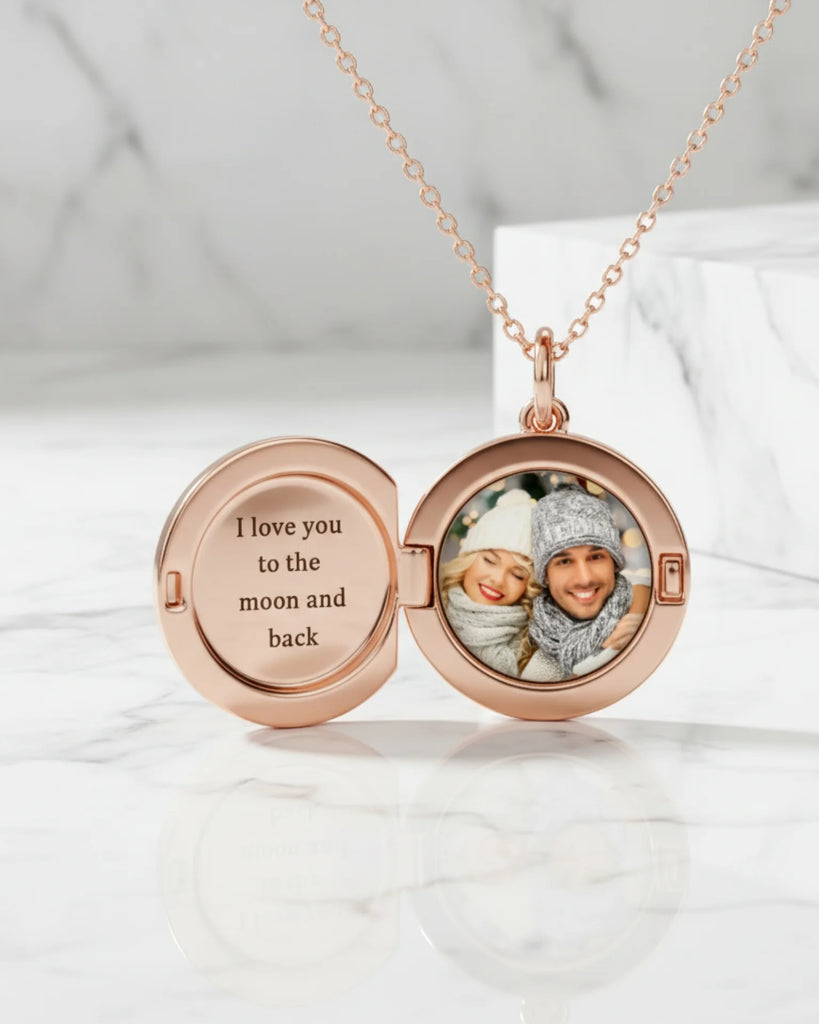 Personalised Sterling Silver Photo Locket Necklace with Custom Engraving