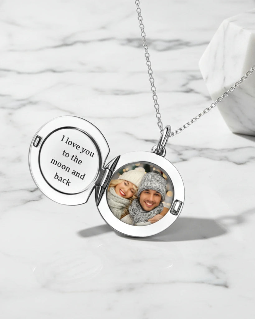 Personalised Sterling Silver Photo Locket Necklace with Custom Engraving