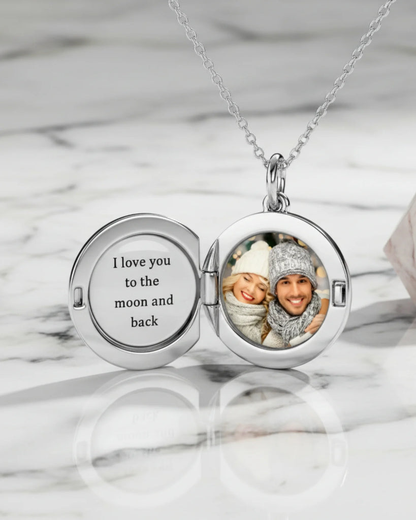 Personalised Sterling Silver Photo Locket Necklace with Custom Engraving