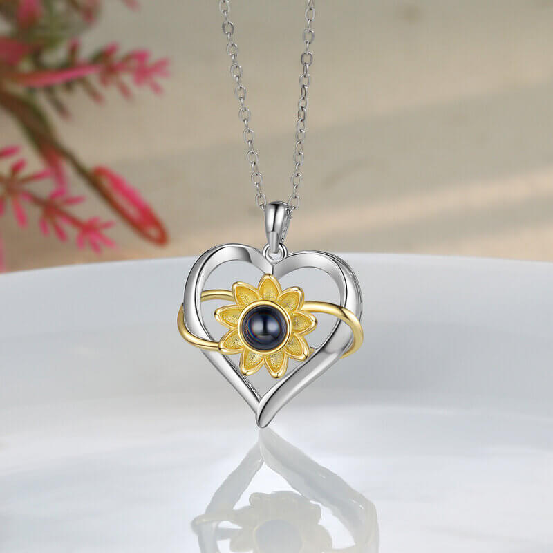 Personalised Sunflower Heart Photo Projection Necklace