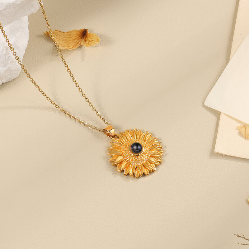 Personalised Sunflower Pendant Photo Projection Necklace