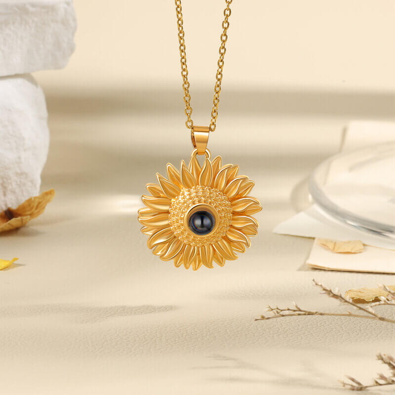 Personalised Sunflower Pendant Photo Projection Necklace