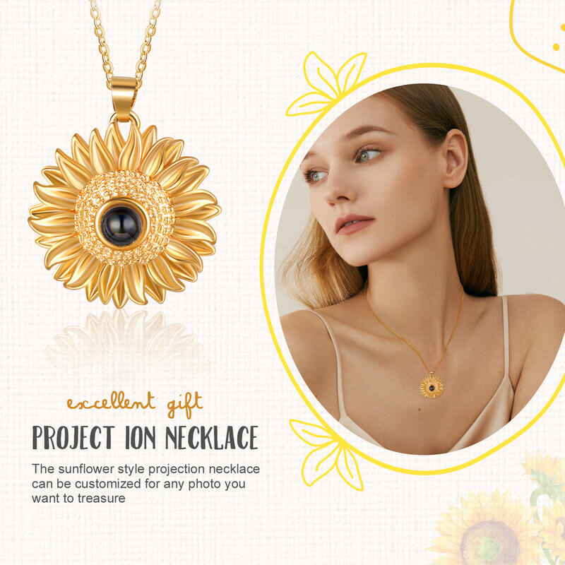 Personalised Sunflower Pendant Photo Projection Necklace