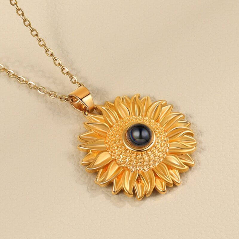 Personalised Sunflower Pendant Photo Projection Necklace