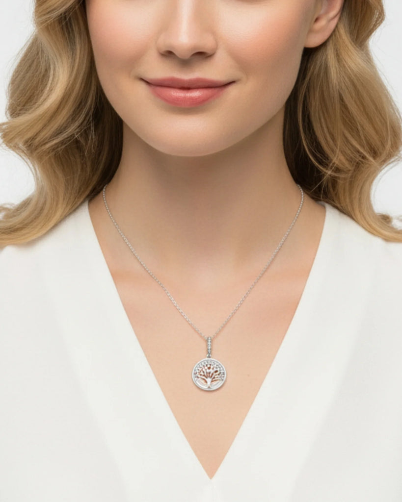 Personalised Tree of Life Locket Necklace - Engraved Sterling Silver Photo Charm