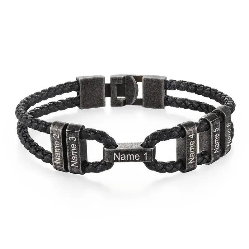 Personalised Vintage Men's Engraved Name Leather Bracelet