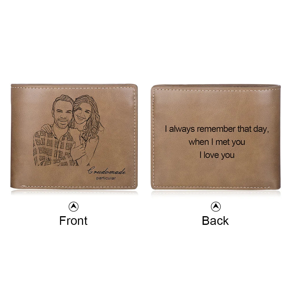 Brown Leather Personalised Wallet with Photo and Text