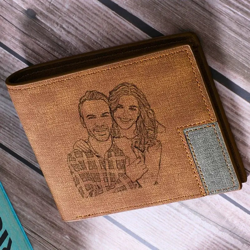 Brown Leather Personalised Wallet with Photo and Text