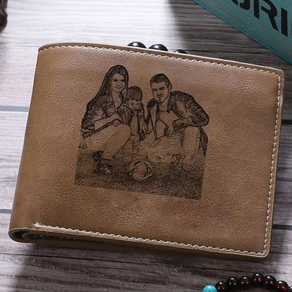 Brown Leather Personalised Wallet with Photo and Text