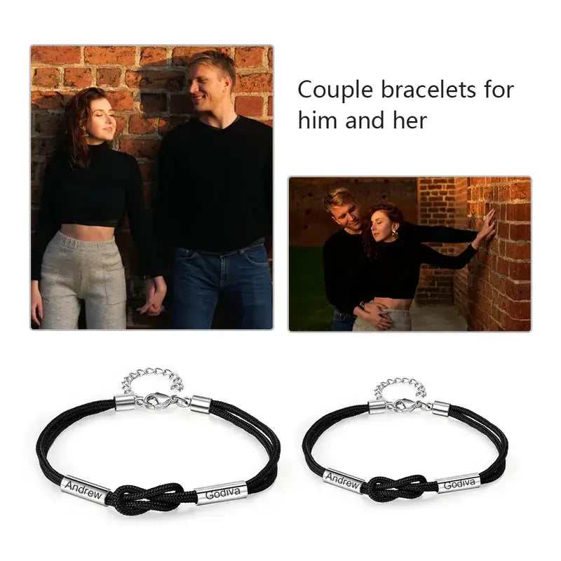 Personalised Weave Matching Couple Bracelets | Engraved Name Bracelets