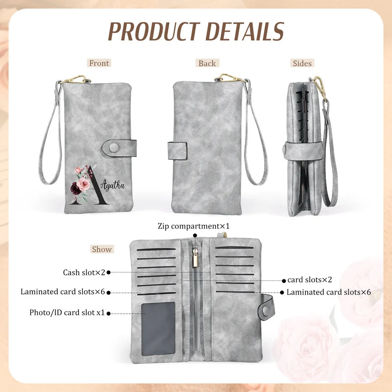Personalised Women’s PU Leather Wallet – Initial & Engraved Name