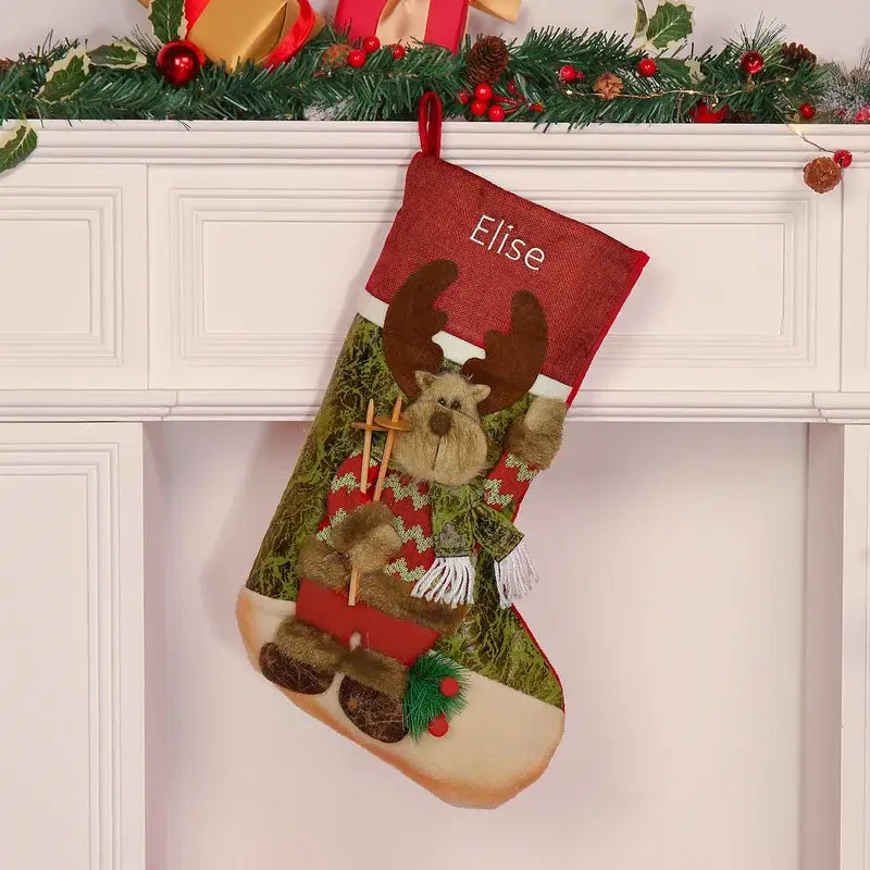 Personalised Xmas Stockings | Xmas Sock Sack Gift Bag | Xmas Hanging Candy Pouch for Family Holiday