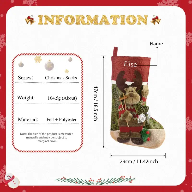 Personalised Xmas Stockings | Xmas Sock Sack Gift Bag | Xmas Hanging Candy Pouch for Family Holiday