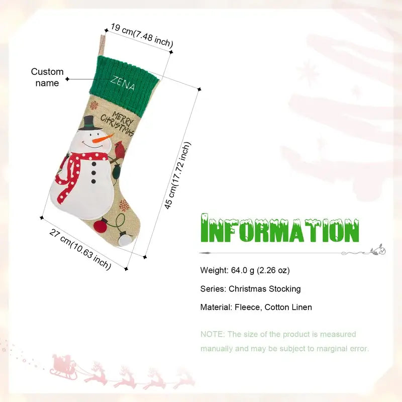 Personalised Christmas Red and Green Linen Stockings/Xmas Candy Bag