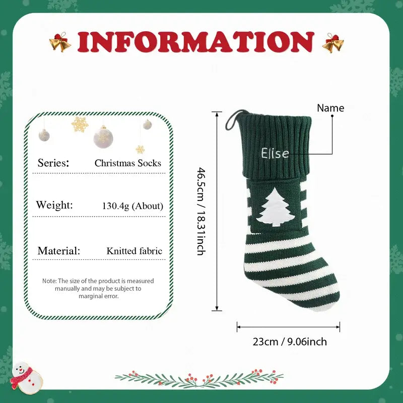 Personalised Xmas Stockings Cartoon Striped Print | New Year Candy Gift Storage Bag