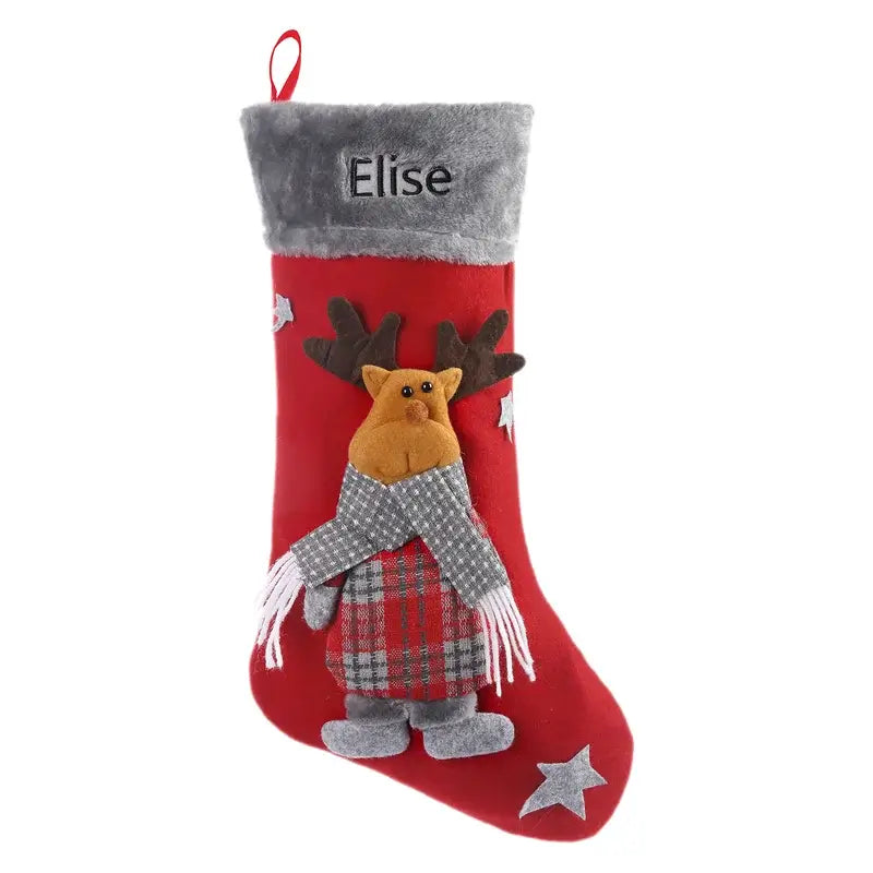Personalised Xmas Tree Stockings | Elk & Snowman | 1pc