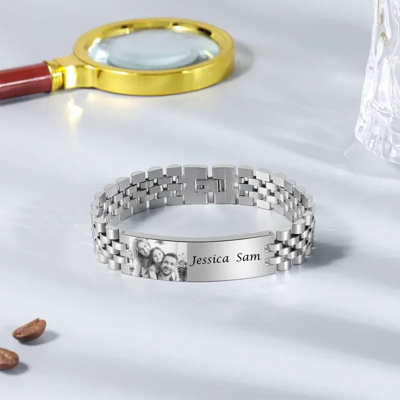 Photo Bracelet for Him - Mens Bracelet with Picture Stainless Steel