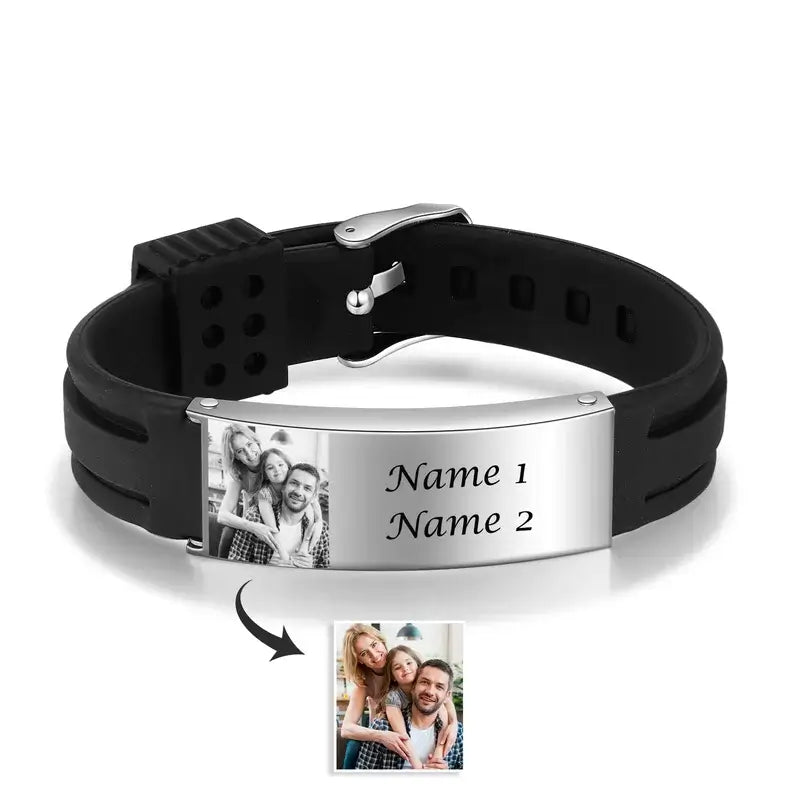 Photo Bracelet for Him - Men's Engraved Name Bracelet Stainless Steel