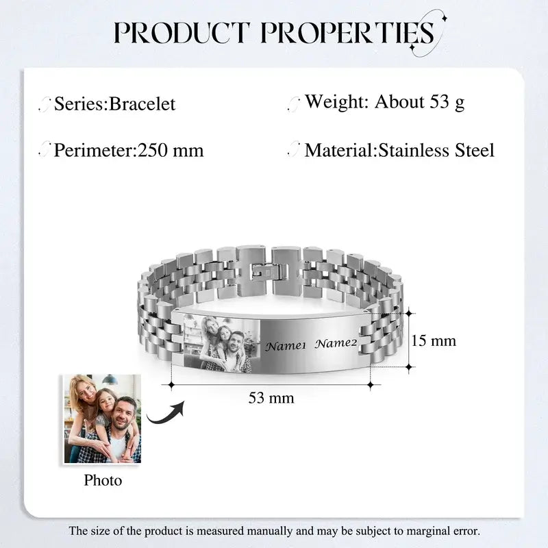 Photo Bracelet for Him - Mens Bracelet with Picture Stainless Steel