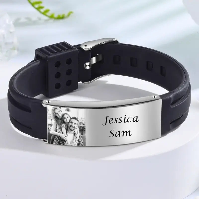 Photo Bracelet for Him - Men's Engraved Name Bracelet Stainless Steel