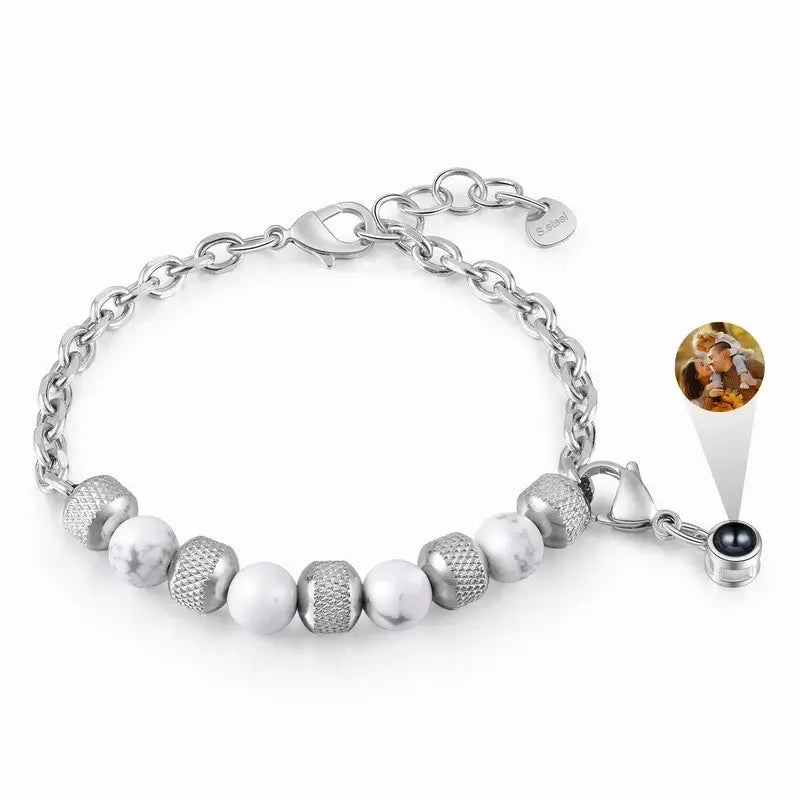 Elegant Photo Projection Beaded Bracelet with Picture Inside – Customisable Image, Copper & Stainless Steel